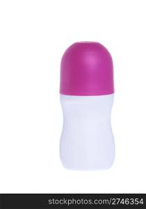 white and purple roll-on deodorant bottle isolated on white background