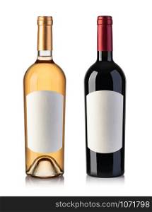 White and red wine bottle isolated on white Background. White wine bottle