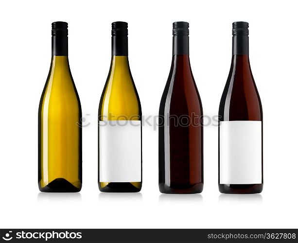 white and red wine bottles set isolated on white