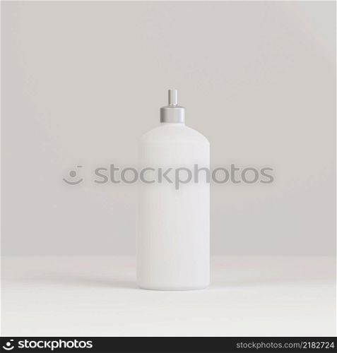 White and silver spray bottle mock up, blank container with spraying mist in 3d render on white background