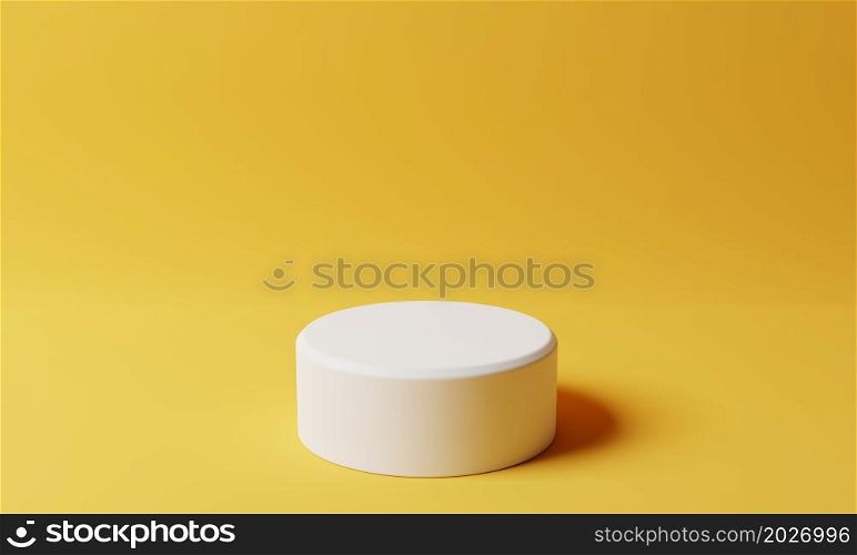 White and yellow product stand on golden background. Abstract minimal geometry concept. Studio podium platform theme. Exhibition and business marketing presentation stage. 3D illustration rendering