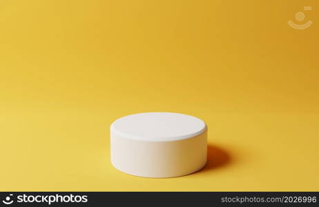 White and yellow product stand on golden background. Abstract minimal geometry concept. Studio podium platform theme. Exhibition and business marketing presentation stage. 3D illustration rendering