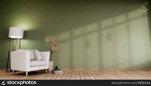 White Armchair and decorations plant in a room green modern minimalist style.3D rendering
