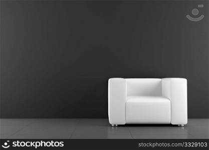 white armchair in front of black wall