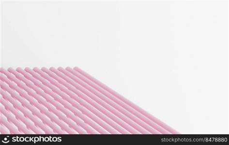 White background with pink abstract tubes, abstract background with lines, pink and white striped background