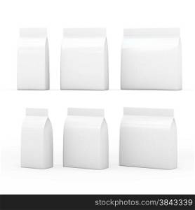 White bag packet with clipping path, Packaging or wrapper for a wide variety of product like sweet, snack, milk powder, coffee, salt, sugar, powder,detergent, seed, pet food, or cereal , ready for your design or artwork&#xA;