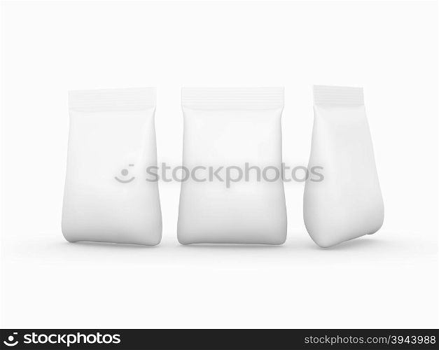 White bag packet with clipping path, Packaging or wrapper for a wide variety of product like sweet, snack, milk powder, coffee, salt, sugar, powder,detergent, seed, or cereal , ready for your design or artwork&#xA;
