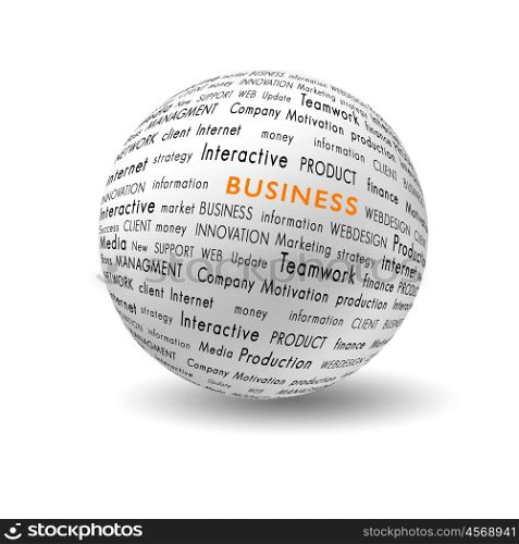 white ball with bussiness and financial terms written on it
