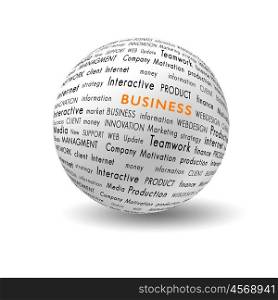 white ball with bussiness and financial terms written on it