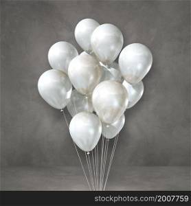 White balloons bunch on a grey wall background. 3D illustration render. White balloons bunch on a grey wall background