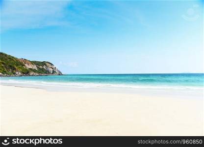 white beach sand sea sandy and blue sky background summer day