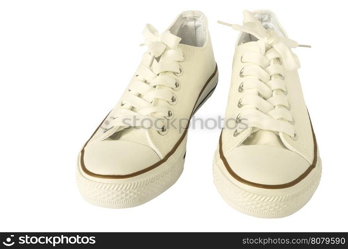 White beautiful sneakers fashion shoe for woman isolated over white with CLIPPING PATH
