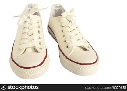 White beautiful sneakers fashion shoe for woman isolated over white with CLIPPING PATH