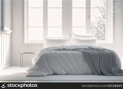 White Bedroom Interior Design Concept  Created with Generative AI Technology