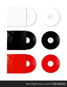 white, black and red CD - DVD and covers isolated on white background - mockup template