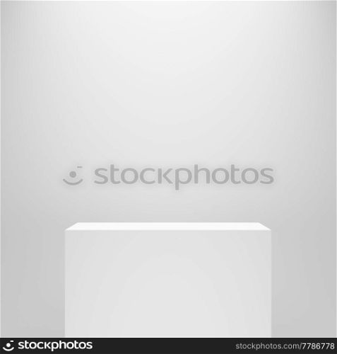 white blank empty rectangle pedestal template in front of white wall. 3d illustration