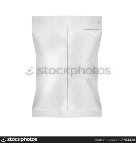 White Blank Foil Food Bag Packaging For Pepper, Spices, Sachet, Chips. Plastic Pack Template Ready For Your Design. (with clipping work path)