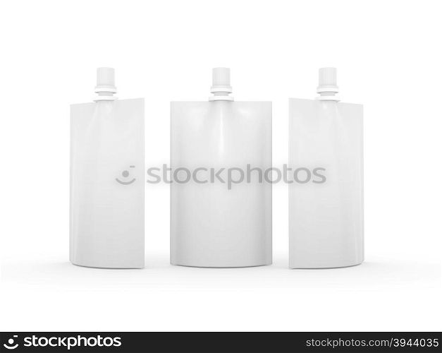 White blank juice bag packaging with spout lid, clipping path included. Plastic pack mock up for liquid product like fruit juice, milk or jelly, Ready for design and artwork&#xA;