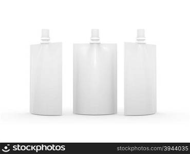 White blank juice bag packaging with spout lid, clipping path included. Plastic pack mock up for liquid product like fruit juice, milk or jelly, Ready for design and artwork&#xA;