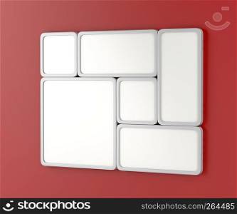 White blank led panels on the red wall