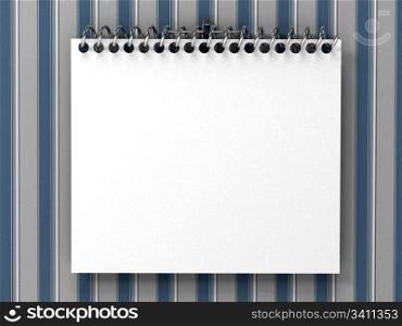 White blank notepad over striped wallpaper. 3d rendered image