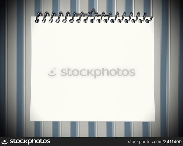 White blank notepad over striped wallpaper. 3d rendered image