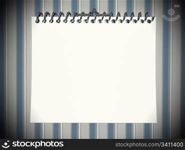 White blank notepad over striped wallpaper. 3d rendered image