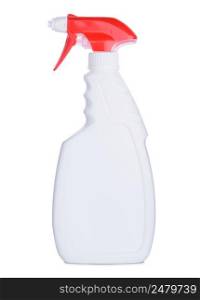 White blank plastic cleaning detergent liquid with spray top bottle isolated on white background