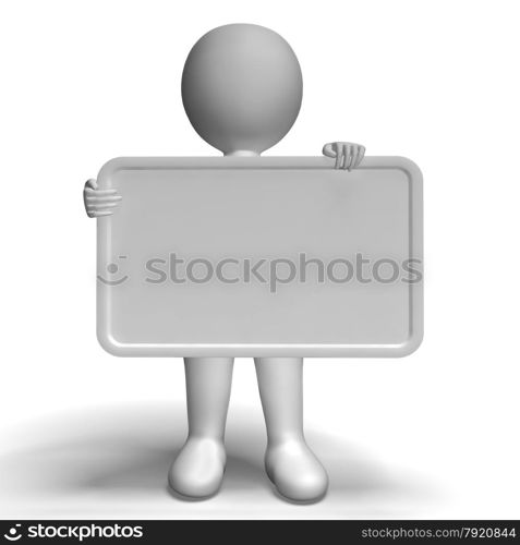 White Blank Sign With Copyspace Includes 3d Character. White Blank Sign With Copyspace Including 3d Character