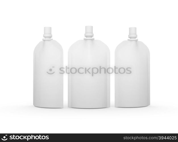 White blank stand up bag packaging with spout lid, clipping path included. Plastic pack mock up for liquid product like fruit juice, milk , jelly, detergent, shampoo or shower cream, Ready for design and artwork&#xA;