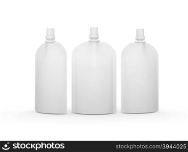 White blank stand up bag packaging with spout lid, clipping path included. Plastic pack mock up for liquid product like fruit juice, milk , jelly, detergent, shampoo or shower cream, Ready for design and artwork&#xA;