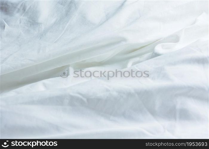 White Blanket Messy In Bedroom, Texture Form Sleeping In A Long Night Winter.