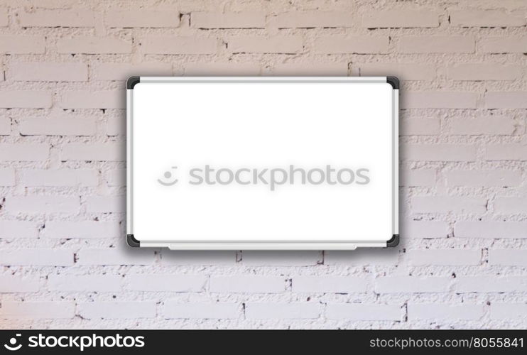 white board with white brick wall decorated in coffee shop