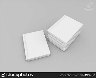 White books mock up on gray background. 3d render illustration.. White books mock up on gray background.