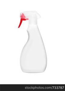 White bottle cleaning spray. Plastic bottle. Isolated on vhite background. With clipping path