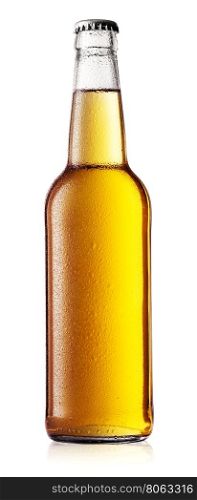 White bottle of beer with drops isolated on white background. White bottle of beer with drops