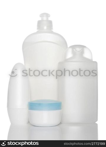 white bottles of health and beauty products