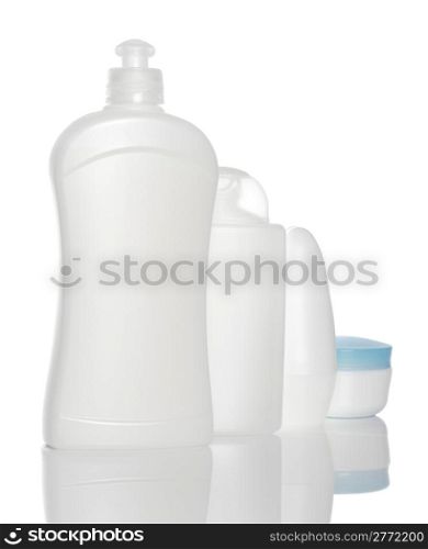 white bottles of health and beauty products