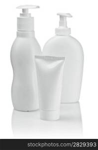 white bottles with tube