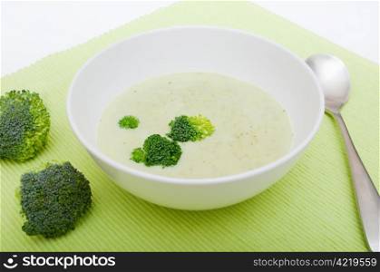 White Bowl of Cream of Broccoli Soup