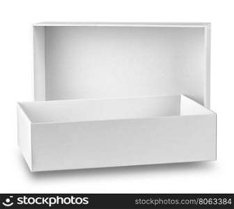 White box with open lid isolated on white background. White box with open lid