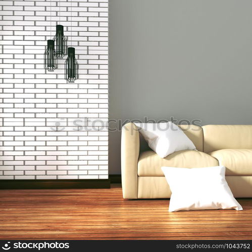 White brick room - loft style. 3D renderin