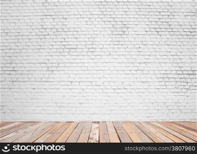 white brick wall and wood floor background