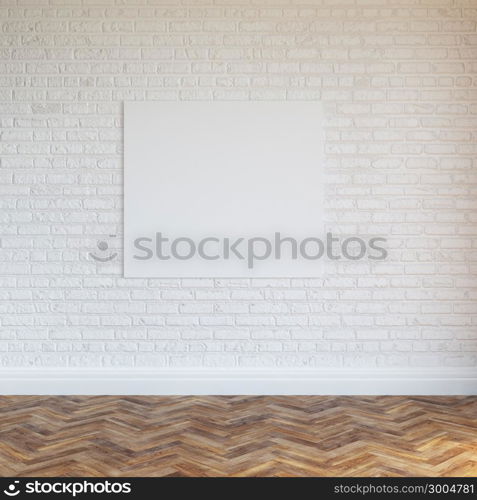 White Brick Wall Interior Design With Blank Frame