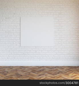 White Brick Wall Interior Design With Blank Frame