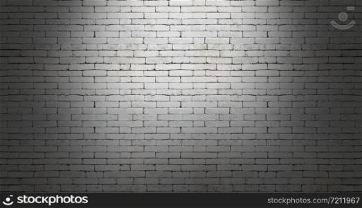 White brick wall on dark room background.
