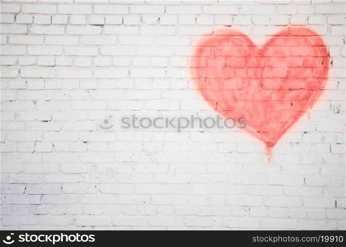 white brick wall with red heart background. red heart