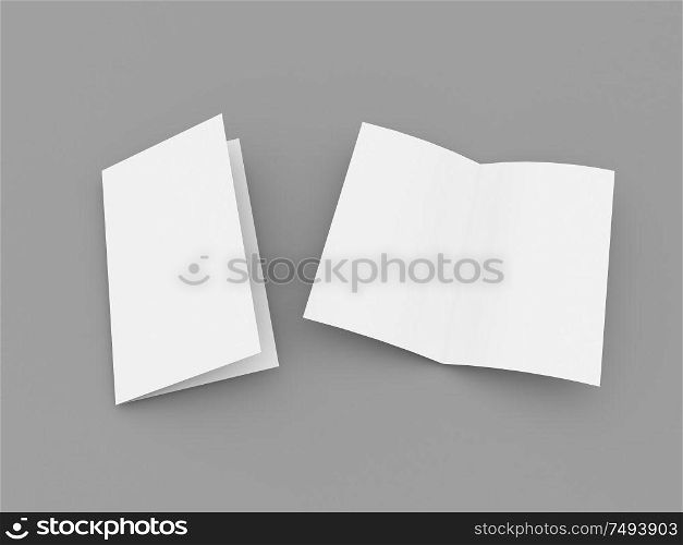 White brochure template on gray background. 3d render illustration.. White brochure template on gray background.