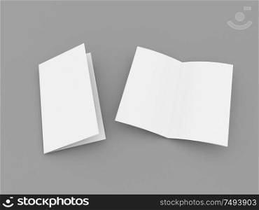 White brochure template on gray background. 3d render illustration.. White brochure template on gray background.