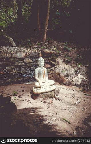 White Buddha statue in jungle, Wat Palad, Chiang Mai, Thailand. Buddha statue in jungle, Wat Palad, Chiang Mai, Thailand